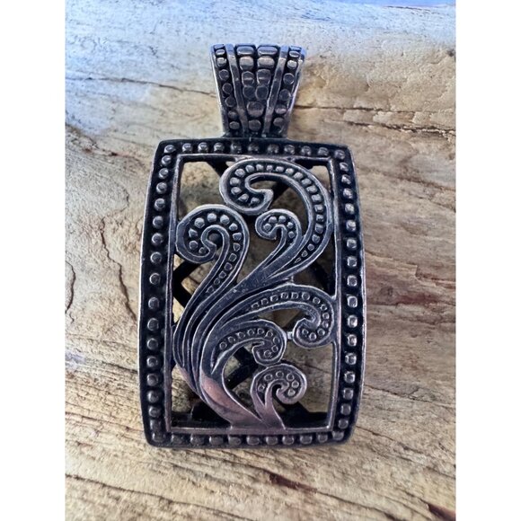 Bali Sterling silver openwork swirl pendant rectangle bail boho artisan - Picture 1 of 11